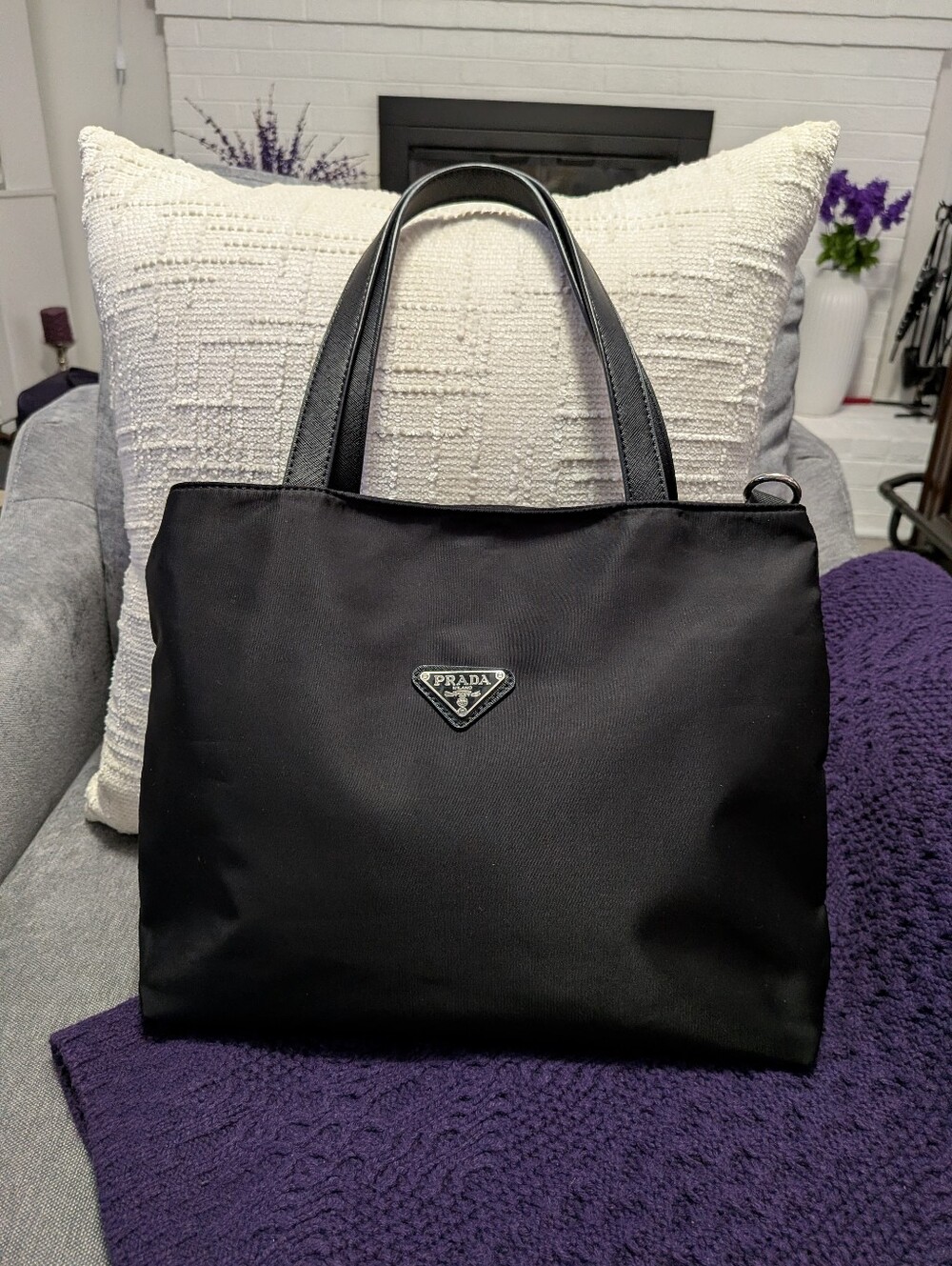 Designer Inspired Black Nylon Tote shouler Bag